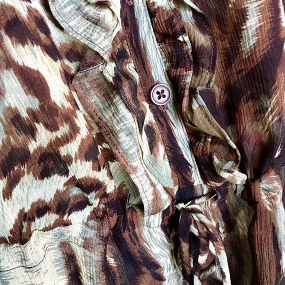 CAbi 806 Silk Crêpe Tunic, Animal Print, Drop Peplum, Semi Sheer, Small, GUC - Picture 4 of 7